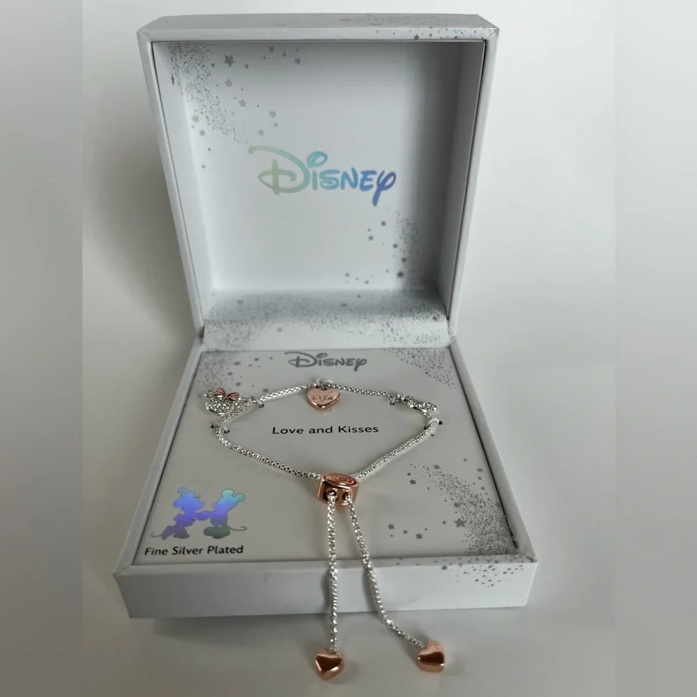 Disney Two-Tone Minnie and Mickey Charm Bolo Bracelet in Silver Plate